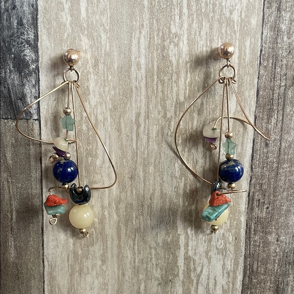 Celestial gold tone Multicolor pierced Dangle Earrings earth moon &‎ stars